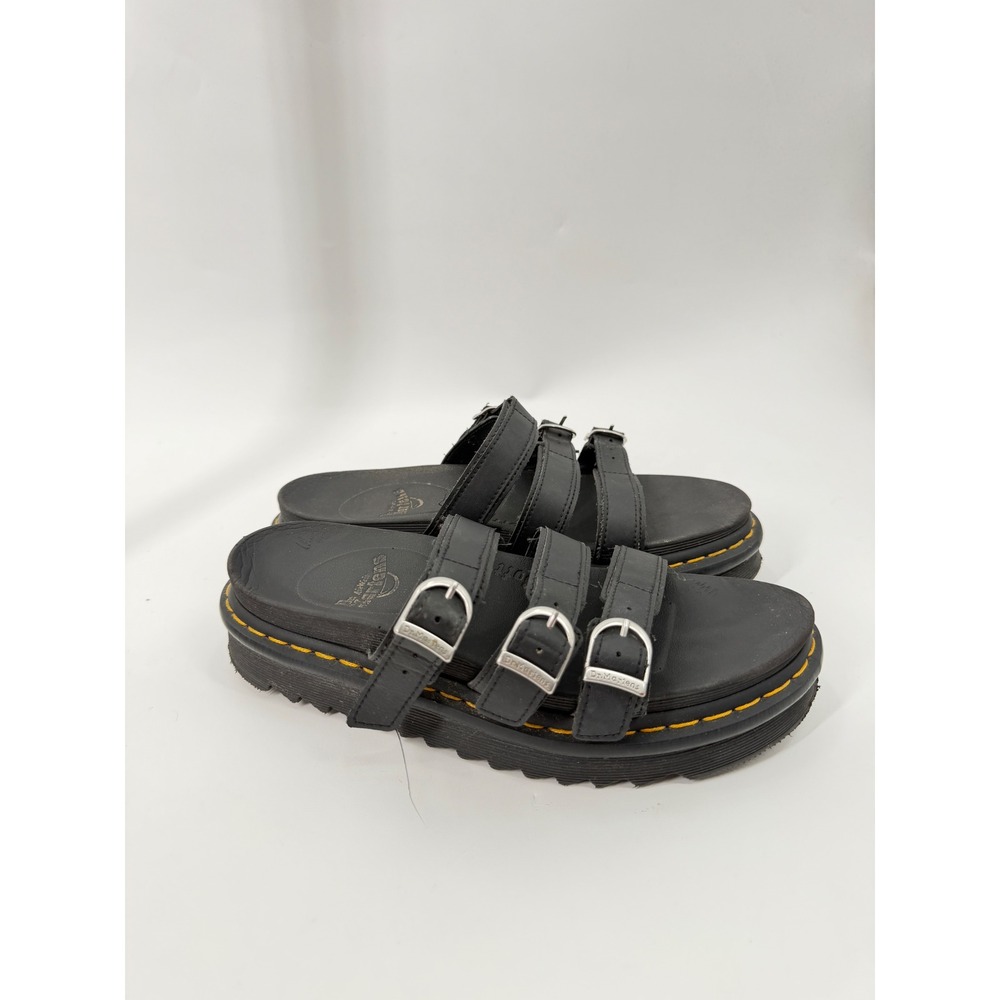 Dr. Martens Blaire Slide Sandals Womens Black Leather Platform Strappy Buckle